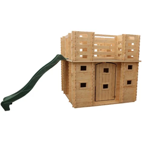 Casetta per Bambini in Legno Outdoor Toys Lucca 423x194x193 cm con Portico e Scivolo