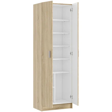 Armadio scarpiera multiuso armadietto mobile bagno casa garage 2 ante 8 ripiani ROVERE 59 X 37 X 180 cm 7146F