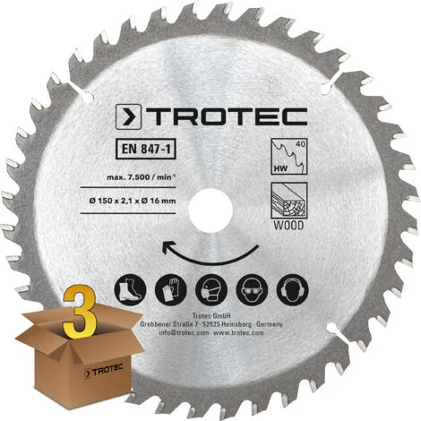 Trotec Set di lame per seghe circolari per legno Ø 150 mm (40 denti), 3 pezzi