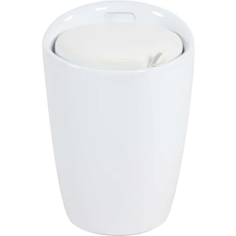 Sgabello pouf contenitore in plastica con cuscino colore bianco