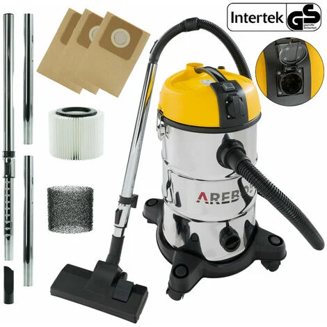 AREBOS Aspirapolvere Industriale 30 L Bagnato e Asciutto Aspirapolvere 1300 W Giallo
