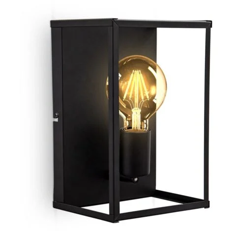 B.K.Licht Lampada da parete o soffitto, attacco per lampadina E27 non inclusa, Plafoniera in metallo nero opaco, 262x172x140 mm, applique rettangolare con 1 punto luce per corridoio o entrata