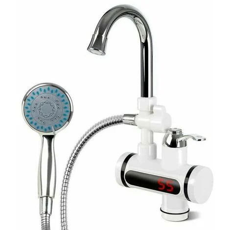 RUBINETTO MISCELATORE ELETTRICO ACQUA CALDA ISTANTANEA CON DISPLAY E DOCCETTA