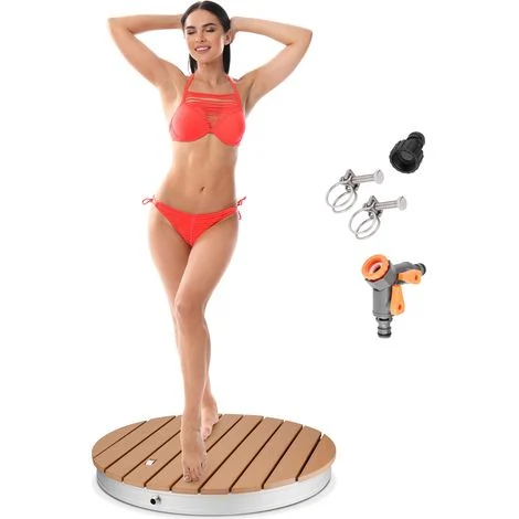 Mitra - Doccia da giardino con getto regolabile, doccia pedana a pavimento con pedale Ø 70 cm