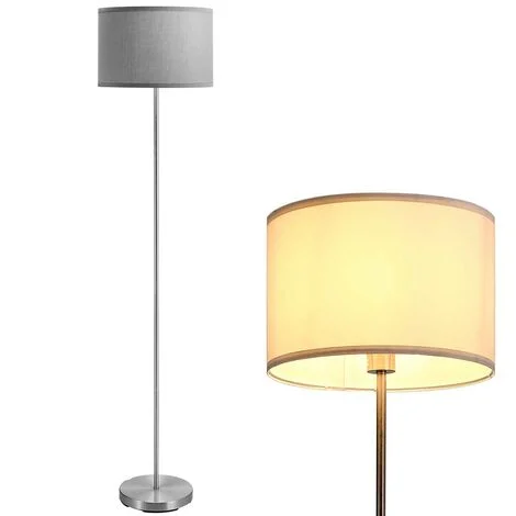 Lampada Piantana da Terra 160cm Design Moderno Paralume E27 60W Tessuto Grigio