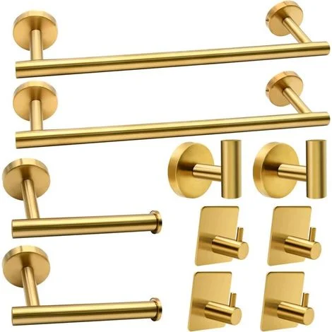 Set di 10 accessori da bagno, oro spazzolato, set di accessori da bagno in acciaio inossidabile