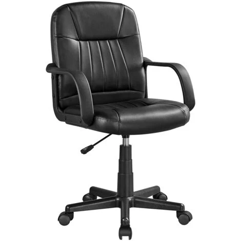 Yaheetech Sedia da Ufficio Scrivania Girevole Ergonomica in Ecopelle Imbottita Altezza Regolabile con Braccioli e Ruote Nera