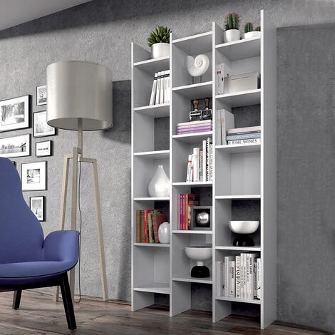 Libreria scaffale multiuso BIANCA con ripiani 96 X 25 X 192 cm salone studio camera 002257A