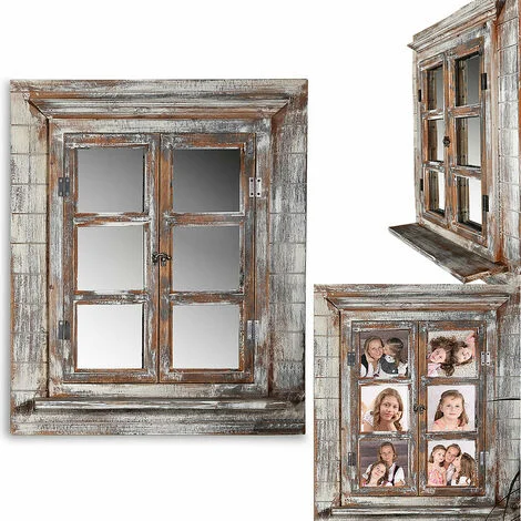 Specchio a parete Melko con persiane 64x54cm Shabby Chic finestra a specchio con mensola, portafinestra può essere utilizzata come cornice 13x13cm