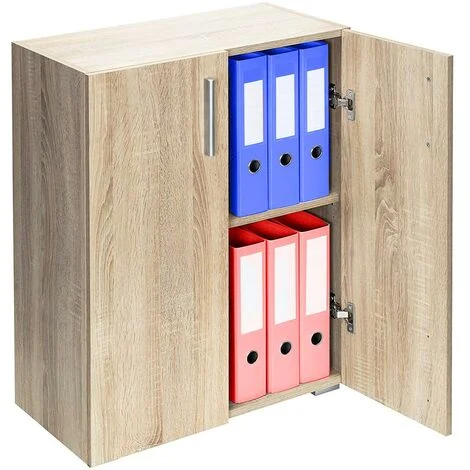 Mobile Madia con Doppia Anta 2 Ripiani Mobiletto Credenza Cucina Bagno Quercia