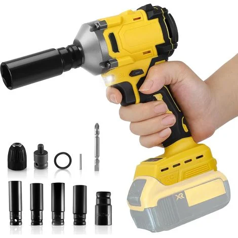 Avvitatore a impulsi a batteria, pistola a impulsi brushless da 600 Nm compatibile con Dewalt 21 V, avvitatore a impulsi elettrico con 3 impostazioni di velocità e 12 accessori (batteria non inclusa)