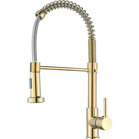 Rubinetto da cucina in oro spazzolato con rotazione a 360°, con miscelatore a spruzzo, rubinetto da cucina commerciale con maniglia singola in oro spazzolato (oro)