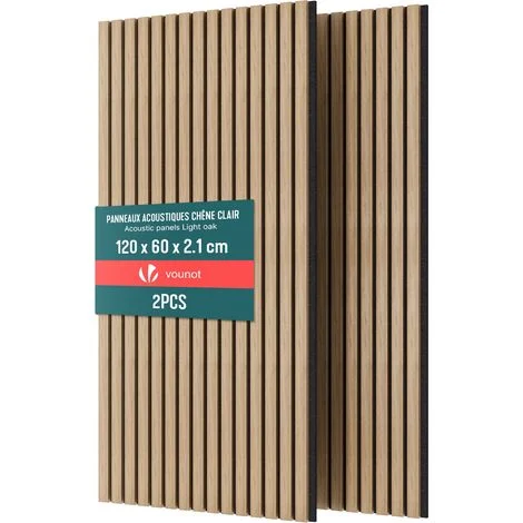 VOUNOT® Set da 2 Pannelli Fonoassorbenti 120x60x2,1 cm in MDF con Feltro di Poliestere Ignifugo, Rovere Chiaro