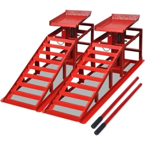 Rampe di Sollevamento Riparazione Auto 2 pz Acciaio Rosso vidaXL