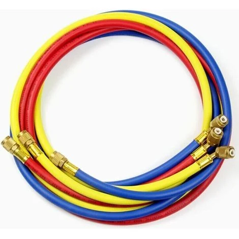 Tubo flessibile di ricarica del refrigerante per condizionatori d'aria da 60" per R134a R12 R22 R502, (600-3000 Psi) Tubo di riempimento fluoruro AC Filettatura svasata SAE da 1/4" (tricolore)
