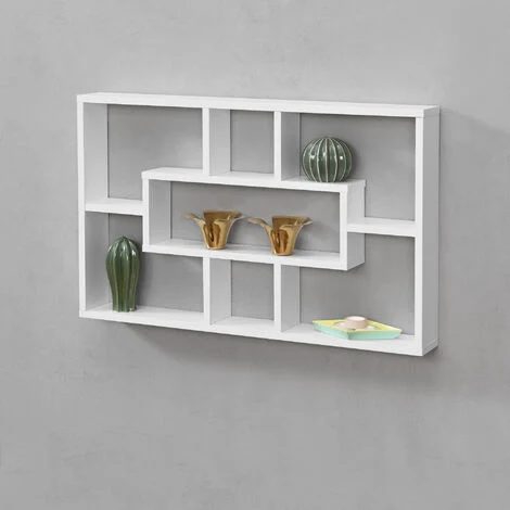 Mensola da Parete a Forma Rettangolare con 7 Scomparti 77 x 10 x 48 cm Scaffale Pensile con Ripiani Portaoggetti Libreria - Bianco