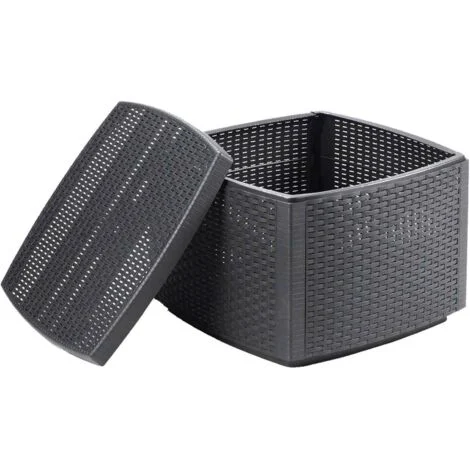 Tavolino da esterno Faenza, Tavolino contenitore multiuso, Ripiano basso effetto rattan, 100% Made in Italy, 53x53h40 cm, Antracite
