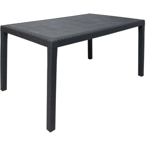 Tavolo da esterno Portici, Ripiano rettangolare da pranzo, Tavolo da giardino multiuso effetto rattan, 100% Made in Italy, 150x90h72 cm, Antracite