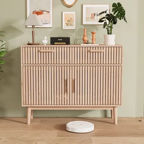 Credenza 100 cm con due cassetti - due ante - design a tavola da surf in legno - 100x34x73 cm - adatta al salotto e alla sala da pranzo - Colore legno massello