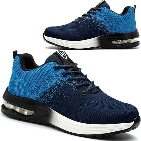 Scarpe antinfortunistiche leggere da uomo e da donna, traspiranti e comode, con puntale in acciaio, taglia 43, blu - Crezuo Safety Shoes-Crezuo