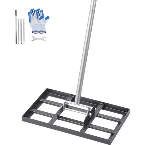 VEVOR Rastrello Livellatore per Prato, Livellatore con Manico 1980 mm, Piastra di Base 254x430 mm per Terreno in Acciaio al Carbonio Antiruggine, 5 Altezze Regolabili per Campo da Golf