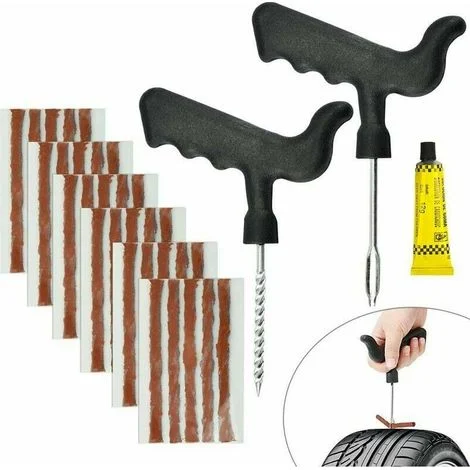 30 pezzi di stoppino per riparazione pneumatici in gomma naturale, stoppino per pneumatici per auto, 6 mm, 10 cm, kit di riparazione pneumatici per moto con 2 strumenti di installazione, kit di ripara