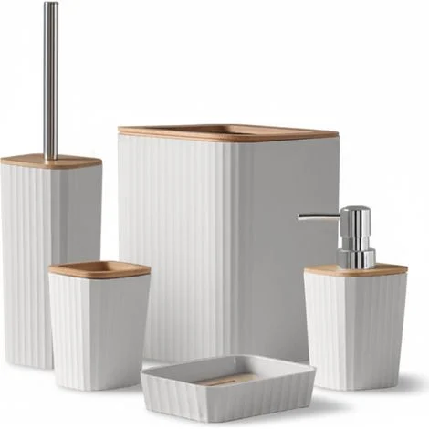 Set accessori bagno crema in plastica e bambù 5 pezzi – Show