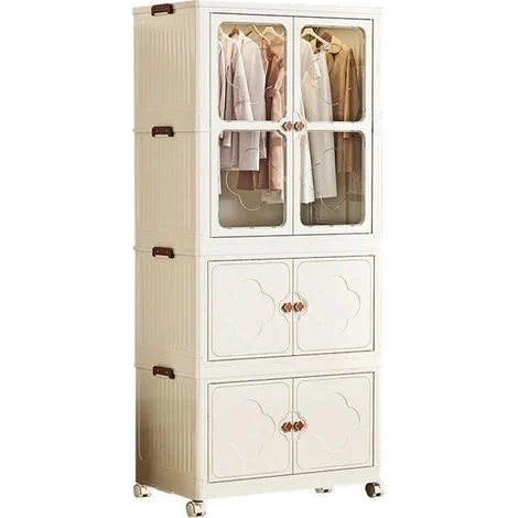 Armadio per vestiti - SEVENCOMFORT - Sevencomfort - 2 armadi + 1 appendiabiti - 10 grucce - Beige 75×45×167cm