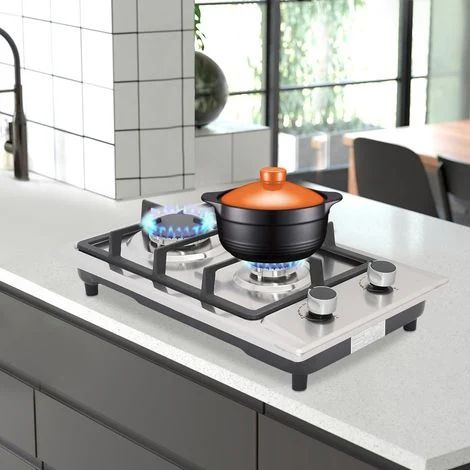 Piano cottura a gas, cucina a gas con vetro con protezione automatica fiamma, piano cottura a gas 30cm 2 fuochi, gas naturale e propano, da incasso o autonomo