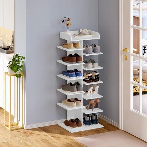 WOLTU Scarpiera Salvaspazio Armadio Legno12 Ripiani Scaffale Portascarpe, Bianco