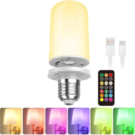 Lampadina LED ricaricabile USB-C E27 – 1 pezzo – 5000 mAh RGB – Telecomando – Timer – Illuminazione magnetica d’emergenza