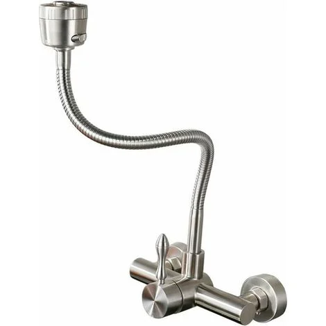 Rubinetto da cucina a muro in acciaio inossidabile 304, flessibile a 360° con becco orientabile e tubo estensibile – installazione a muro