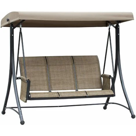 Dondolo 3 Posti da Giardino 196x128x172 cm in Metallo e Textilene Marrone