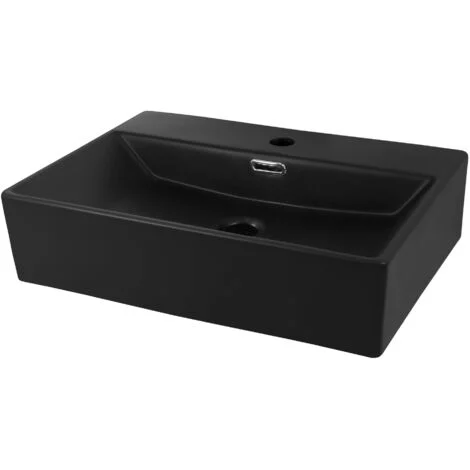 ML-Design Lavabo in Ceramica 510 x 360 x 130 mm Colore Nero Opaco Lavello da Appoggio Rettangolare Lavandino Design Moderno Sanitari per Bagno Casa Hotel Bacinella per Ospiti Rubinetteria per Bagno