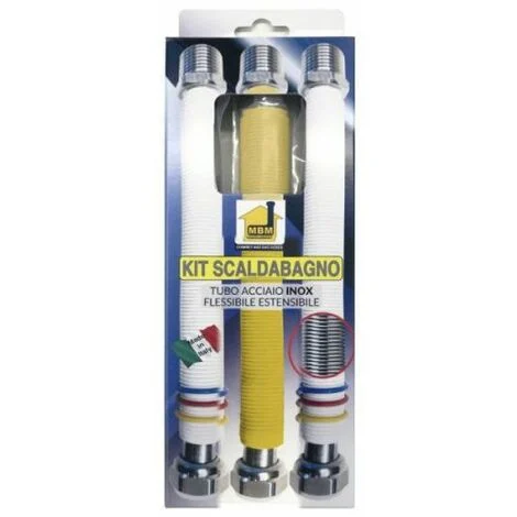 Kit scaldabagno caldaia flessibili estensibili 200 400 mm, n.1 gas giallo1/2 MF n.2gas/acqua bianchi 1/2 MF gas UNI11353 acqua DM 174
