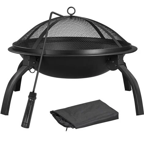 Yaheetech Braciere da Giardino Esterno a Legna Pieghevole Portatile con Griglia Copertura Protettiva e Poker da Terrazza per Campeggio Raduno Festa 54 cm Nero