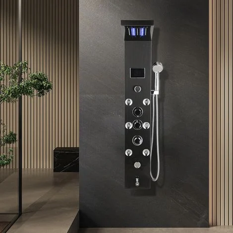 Wolketon Pannello doccia idromassaggio nero con LED e doccetta