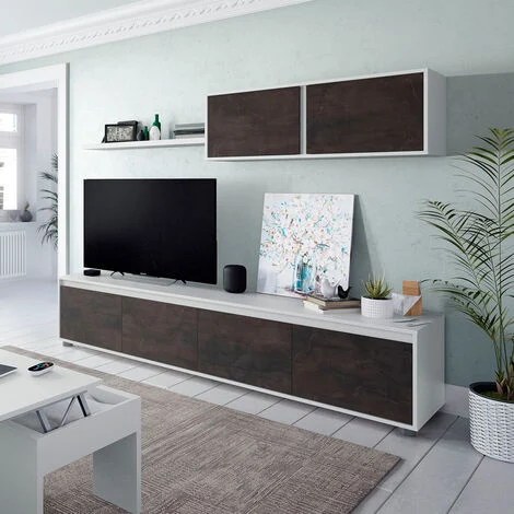 Parete attrezzata soggiorno moderna mobile TV pensile mensola sala pranzo salotto OSSIDO+BIANCO 200 X 41 X 43 cm 0X6663A