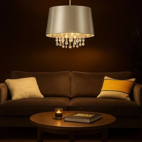 Lampadario a sospensione a soffitto in cristallo Lampada a sospensione da soggiorno Art Silk Silver