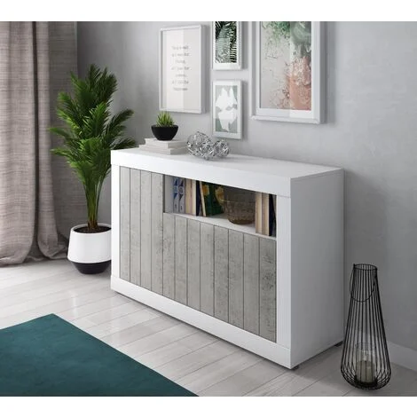CREDENZA MOD. RAVEN CM 137X42 H. 86 BIANCO FRASSINATO E CEMENTO