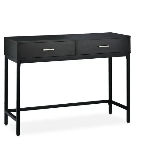 Relaxdays Tavolo Consolle da Ingresso, Mobiletto Corridoio 2 Cassetti Tavolino Stretto Salotto Tavolo 81x110x42 cm, Nero