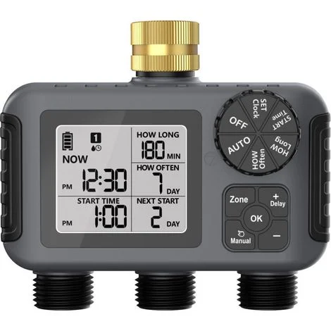 Timer di irrigazione a 3 vie, timer di irrigazione automatico, frequenza e durata, timer di irrigazione programmabile e ritardo pioggia per giardino e prato