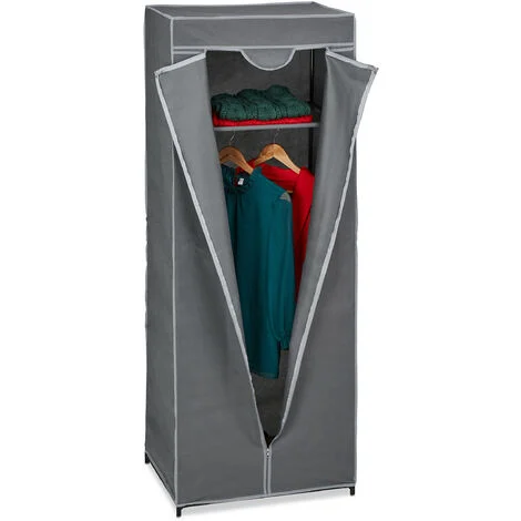 Relaxdays Armadio in Tessuto con Asta Appendiabiti e 1 Ripiano, 157x60x45 cm, Guardaroba in Stoffa con Zip, Antracite