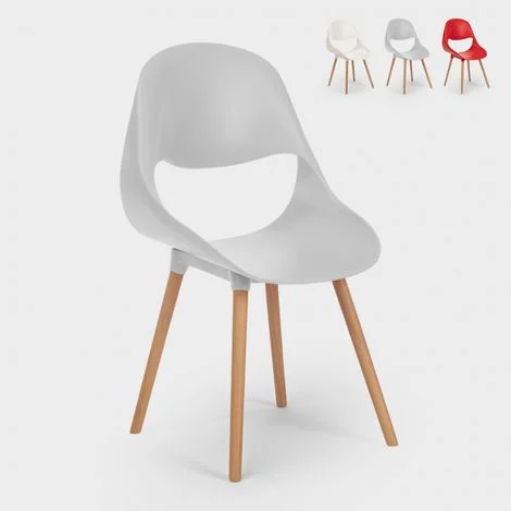 Sedie Cucina Bar Polipropilene Legno Design Scandinavo Conchiglia Shell - Grigio