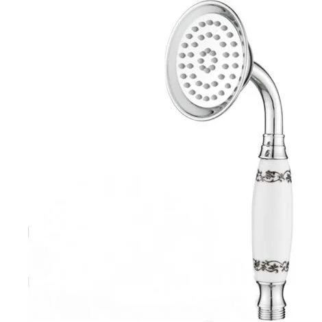 Soffione doccia classico, doccetta tradizionale in stile telefono, maniglia in ceramica retrò, doccetta cromata vittoriana (ceramica con motivi)