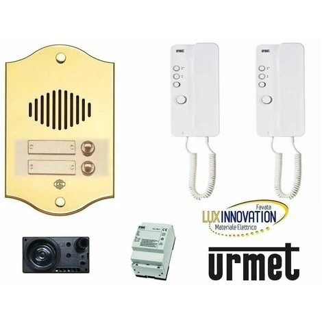 Kit citofonico BIfamiliare urmet con pulsantiera ottone oro la panoramica
