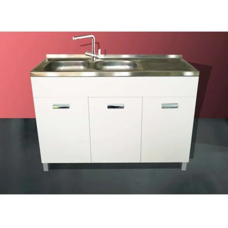 Mobile Sottolavello 120 cm Bianco 3 Ante per Cucina e Lavanderia