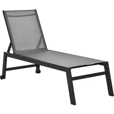 easycomfort lettino sdraio prendisole in alluminio e texteline schienale regolabile, grigio e nero, 2 ruote 169x65x102cm