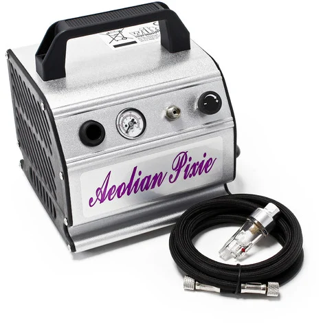 Wiltec Compressore per aerografo AS176 a 1 cilindro, silenzioso e oil free 3 bar, con manometro