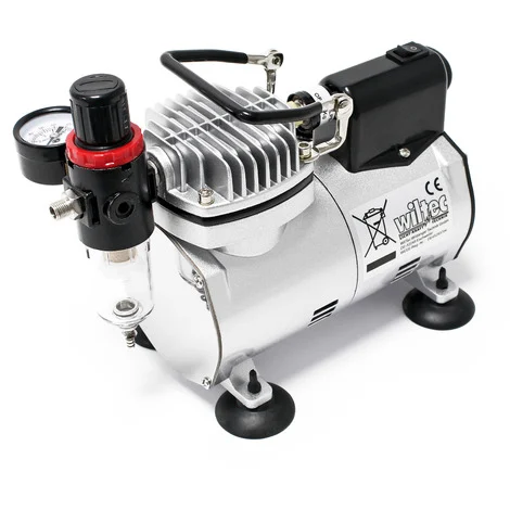 Wiltec Compressore per aerografo AF18-2, a membrana 4 bar, arresto automatico, con manometro